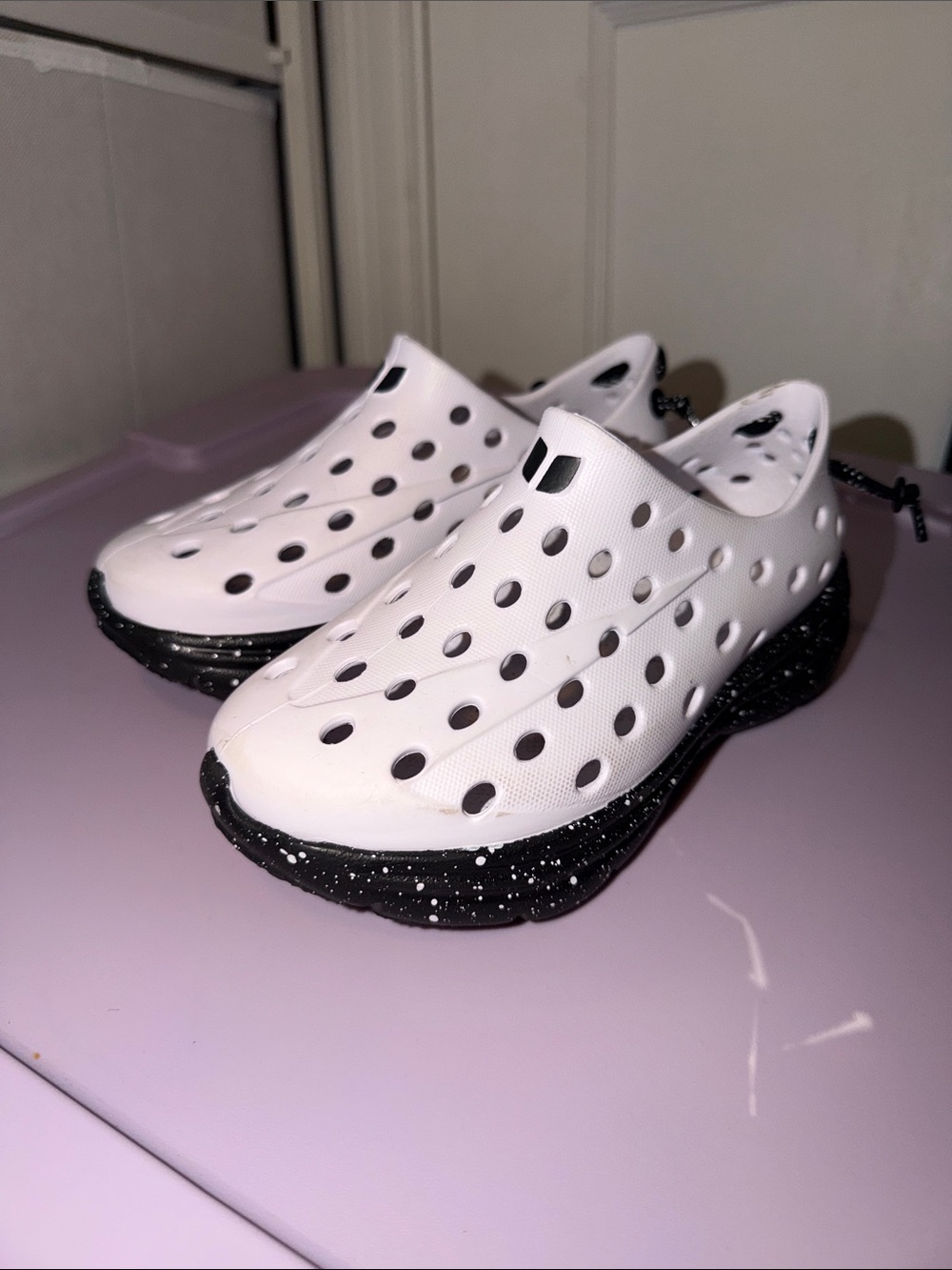 Kanes Kids White Slip-On Perforated Casual Shoes with Black Speckled Sole